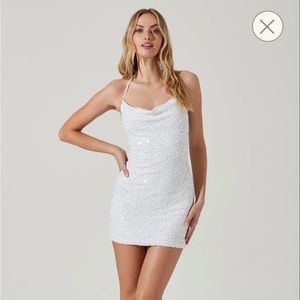 ASTR Kendra Sequin Cowl white mini dress